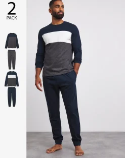 Jacamo 2 Pack Long Sleeve Cut and Sew PJ Set