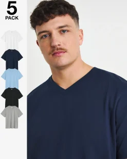 Jacamo 5 Pack V Neck T-Shirts Long