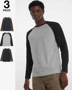 Jacamo 3 Pk Long Sleeve Raglan T-shirt Long
