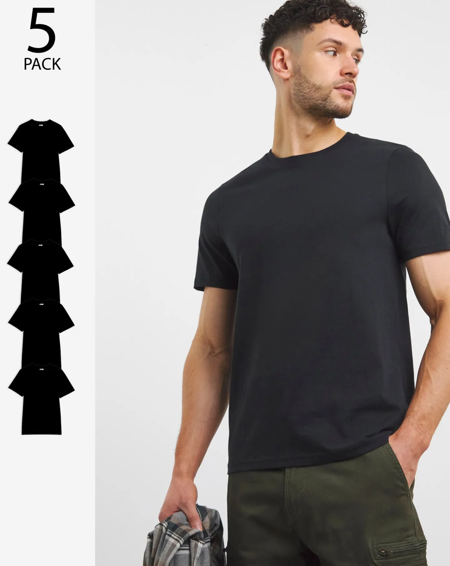 Jacamo 5 Pk Pure Cotton Crew Neck T-Shirts