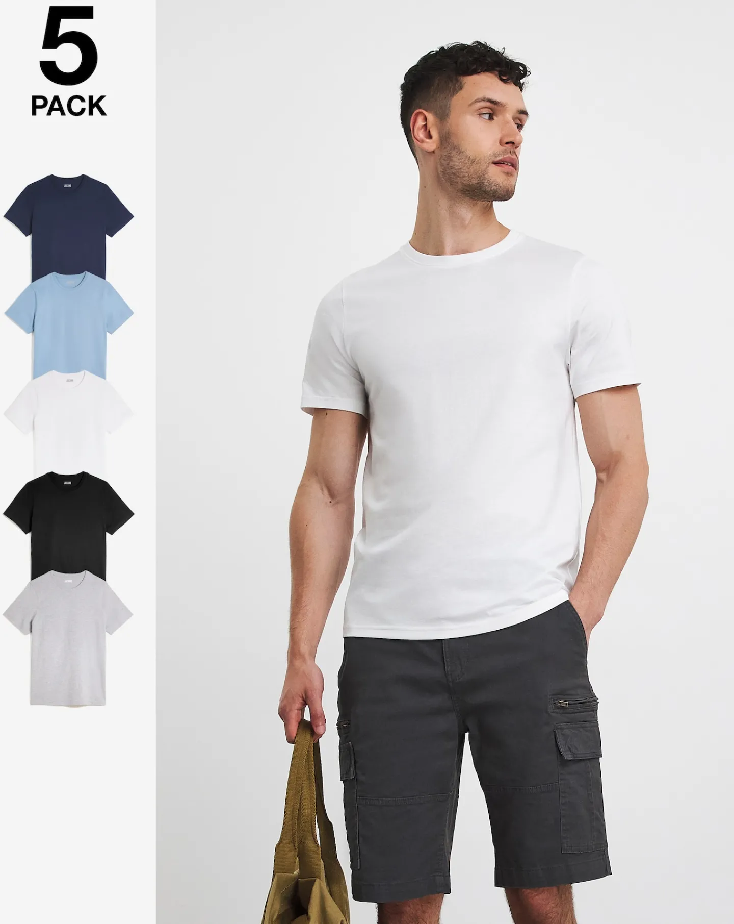 Jacamo 5 Pk Pure Cotton Crew Neck T-Shirts Long