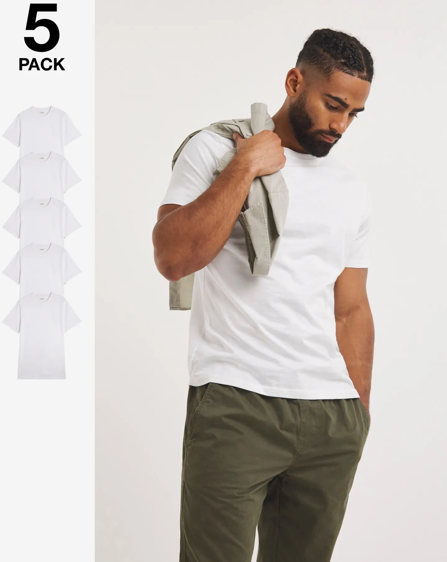 Jacamo 5 Pk Pure Cotton Crew Neck T-Shirts
