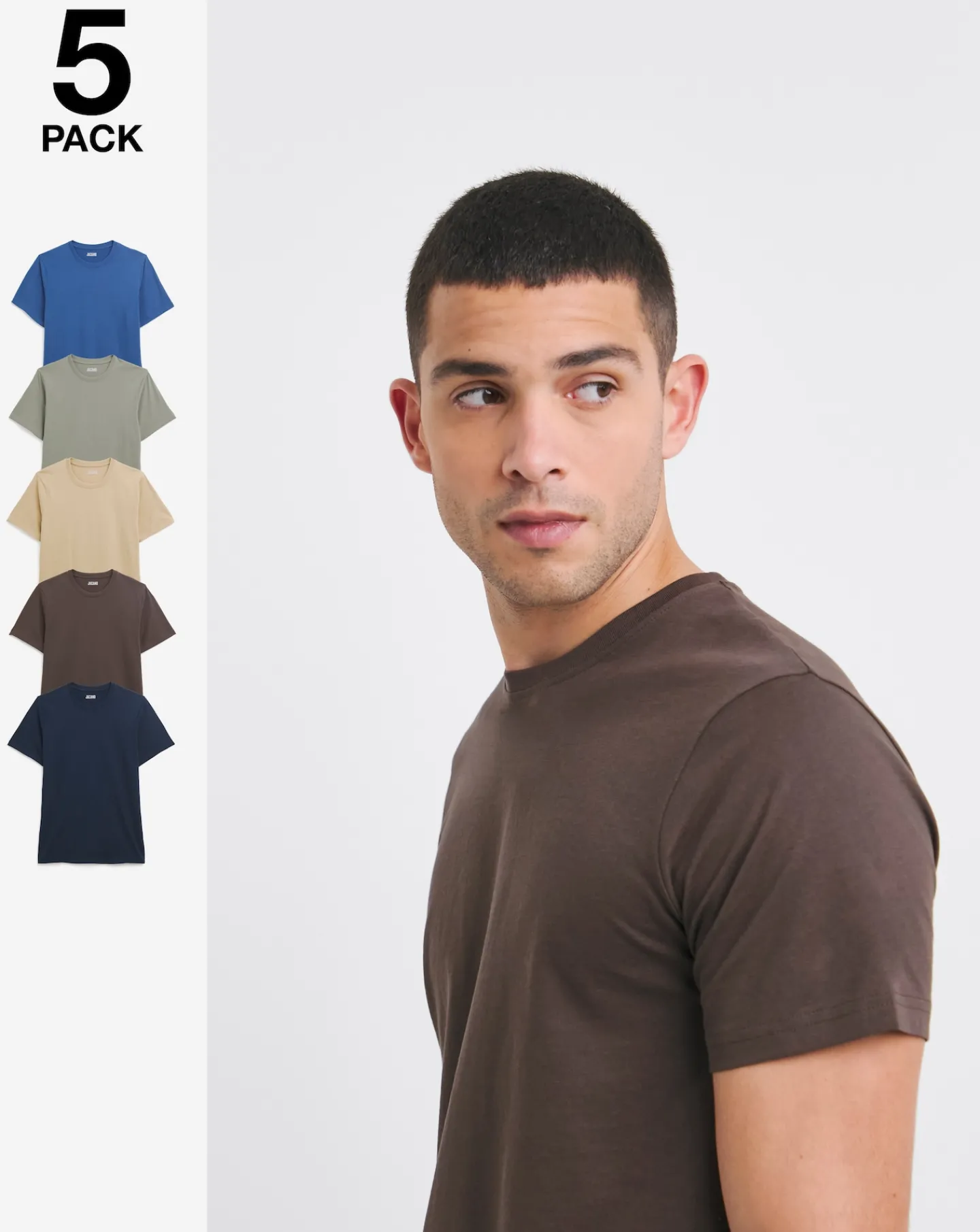 Jacamo 5 Pk Pure Cotton Crew T-Shirts Long