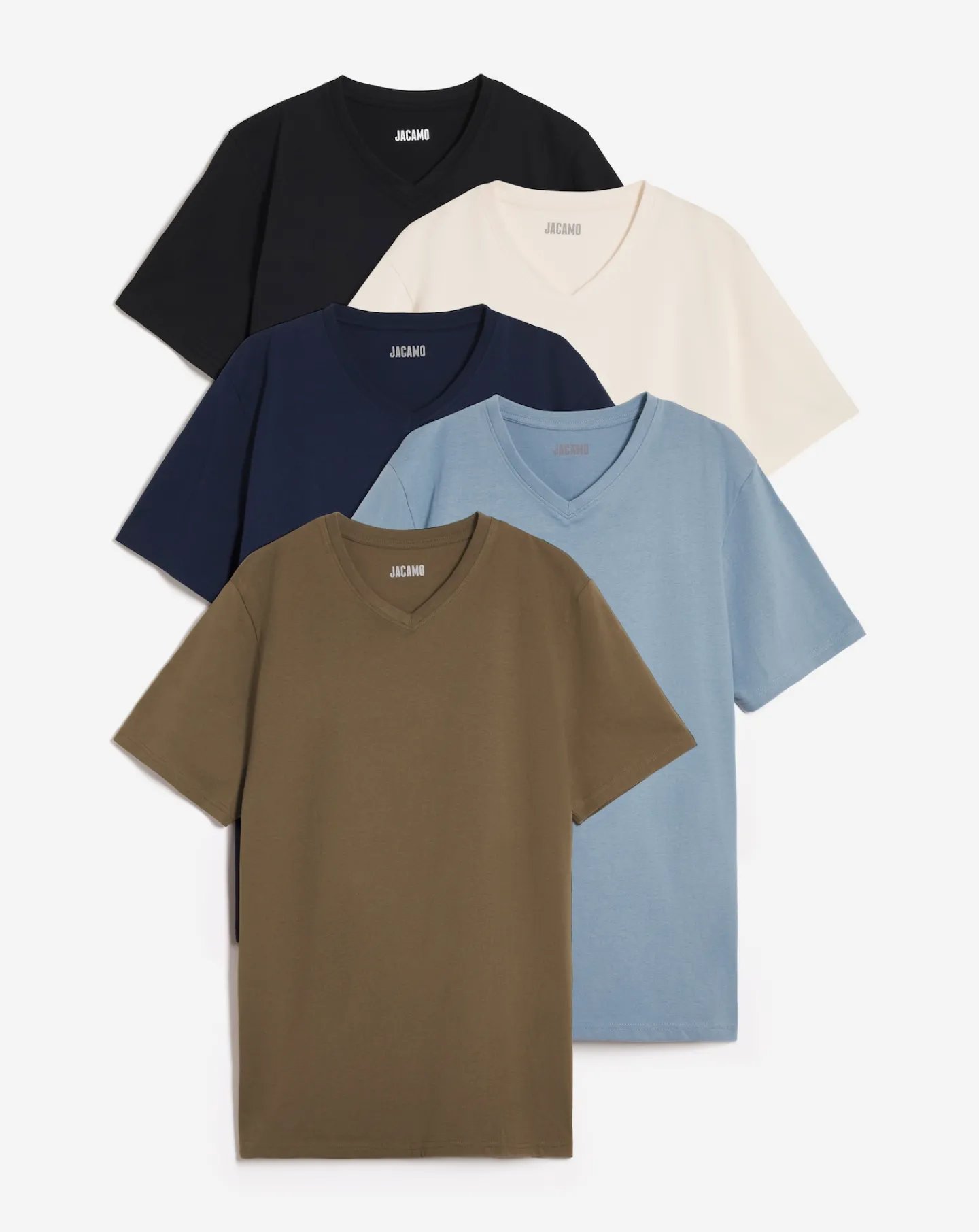 Jacamo 5 Pk Pure Cotton V Neck T-Shirts Long