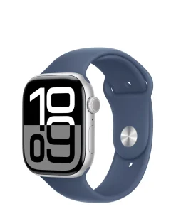 Apple Watch Series 10 GPS 46mm Silver Aluminium Case with Denim Sport Band - M/L