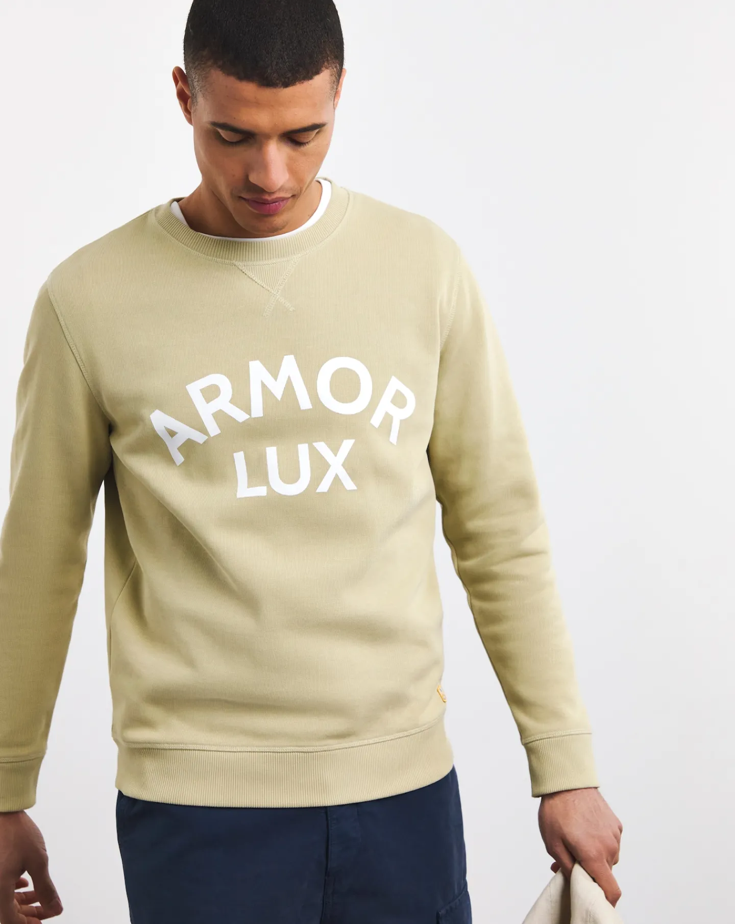Armor Lux Logo Crew Neck Pale Olive Sweatshirt
