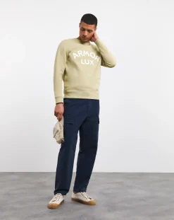 Armor Lux Logo Crew Neck Pale Olive Sweatshirt