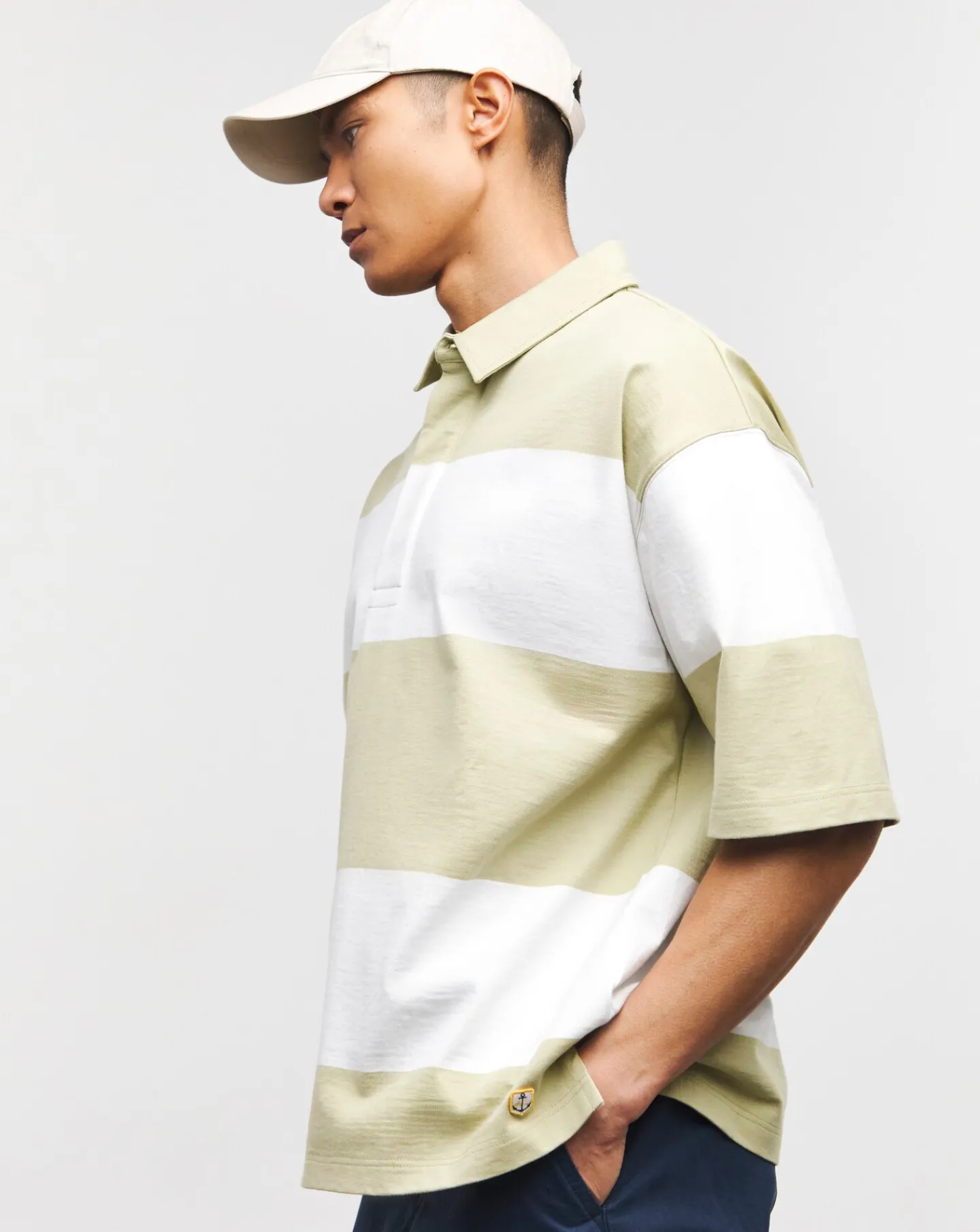 Armor Lux Striped Pale Olive Rugby Polo