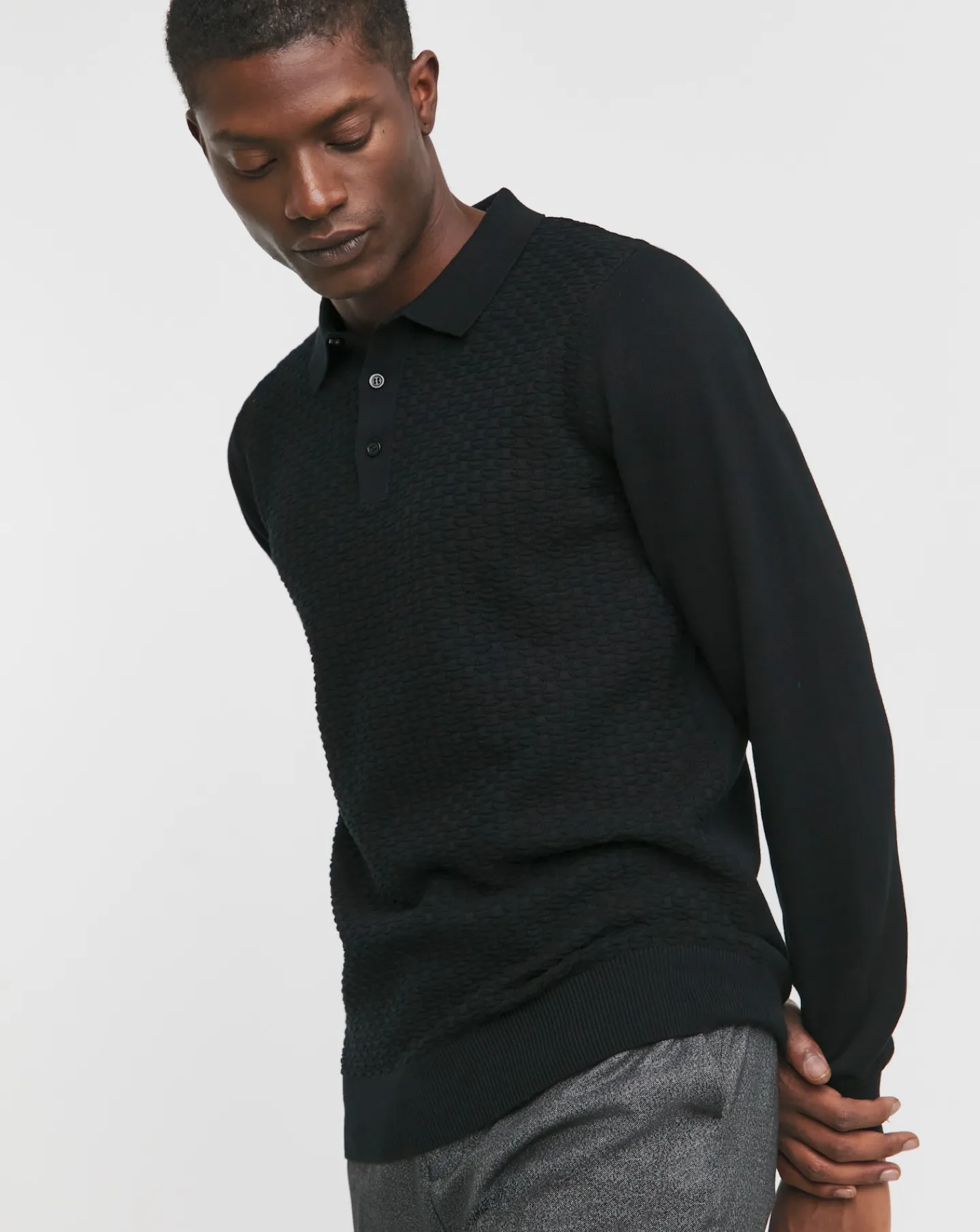 Jacamo Textured Long Sleeve Polo