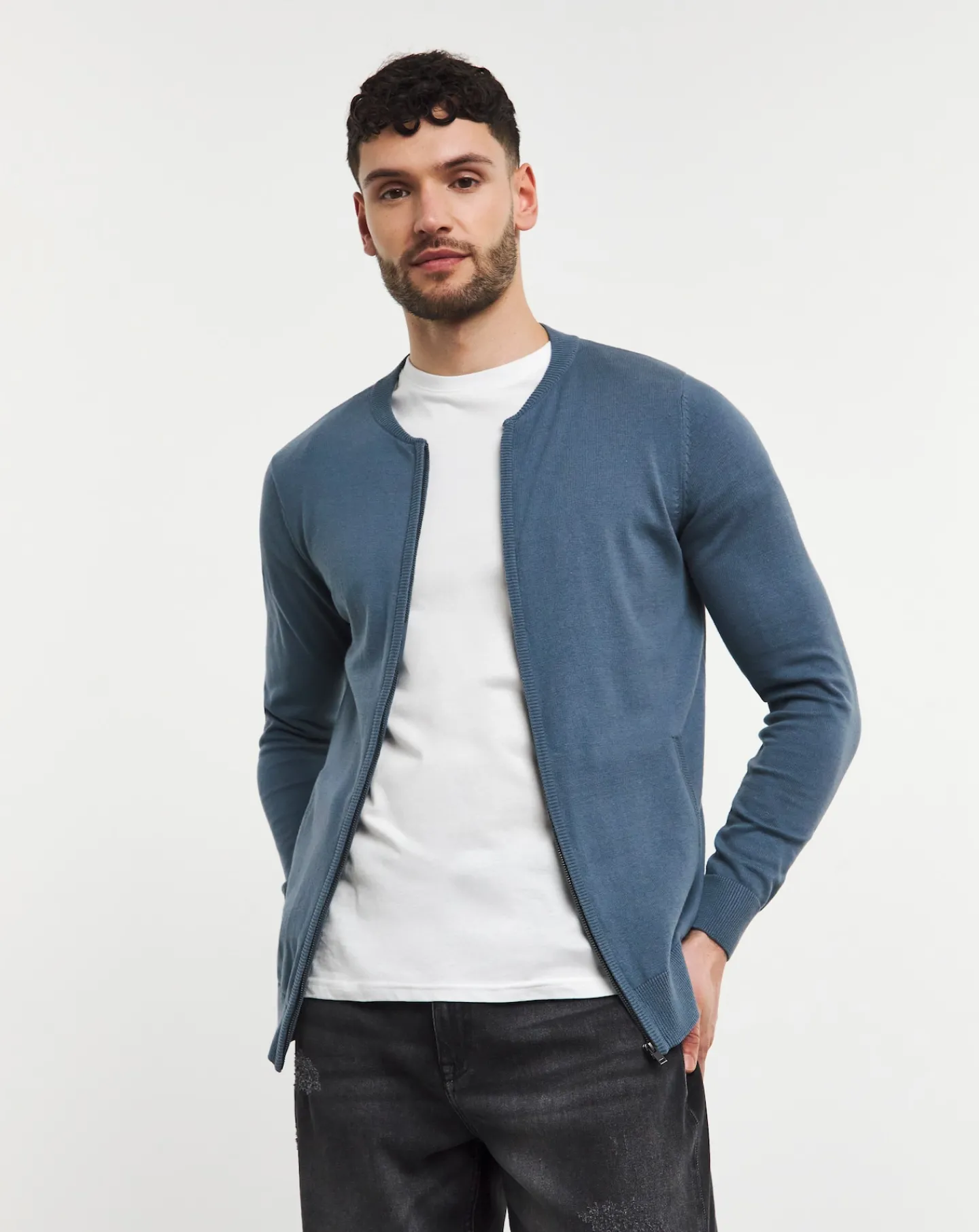 Jacamo Cotton Zip Up Knitted Bomber