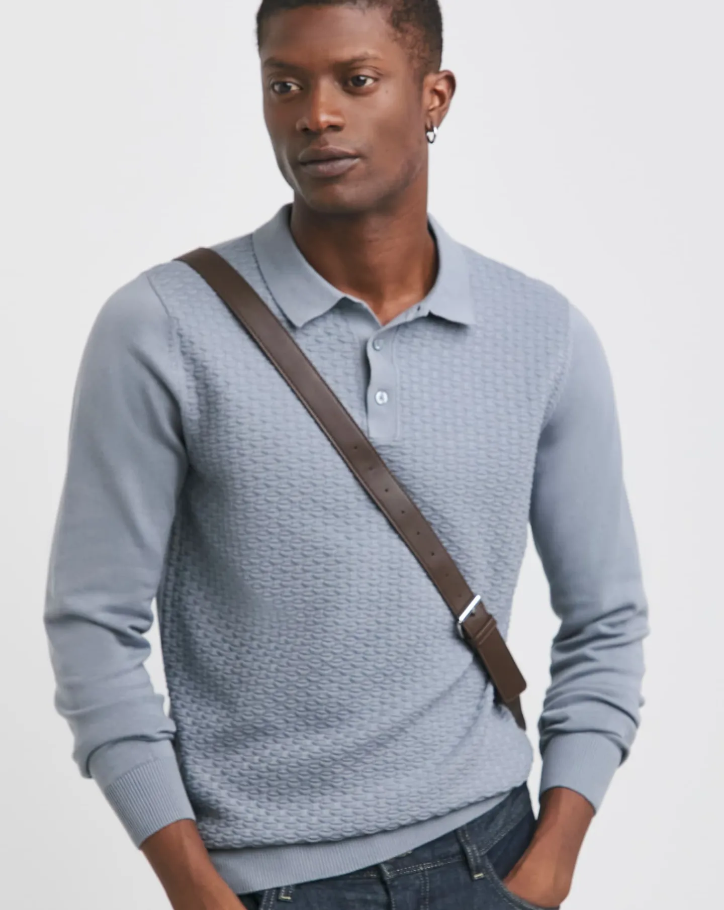 Jacamo Textured Long Sleeve Polo