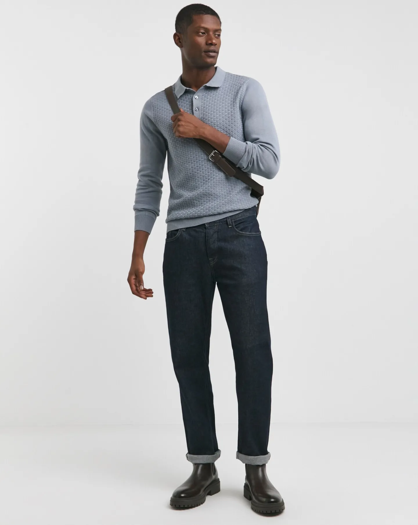 Jacamo Textured Long Sleeve Polo
