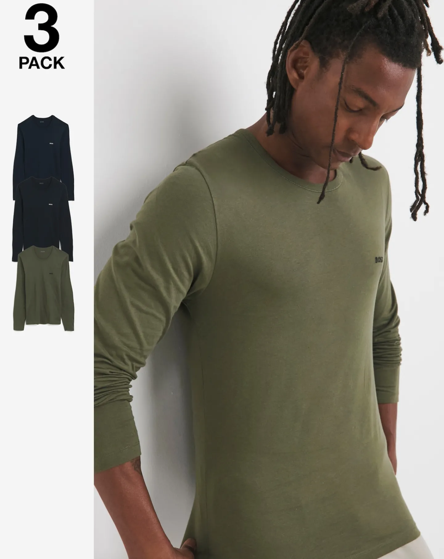 BOSS 3 Pack Long Sleeve Logo Lounge T-Shirt
