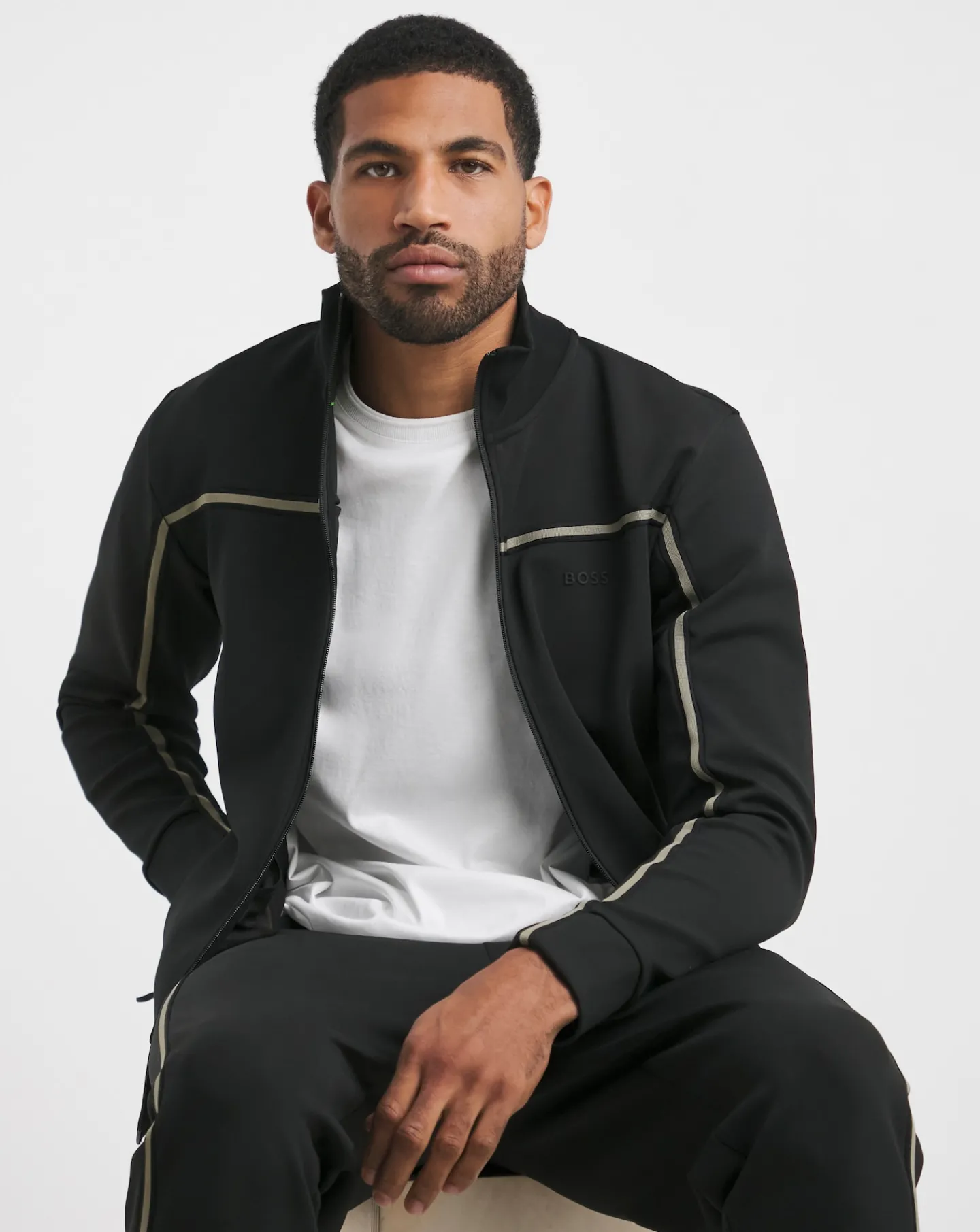 BOSS Stripe Full Zip Sweat Top