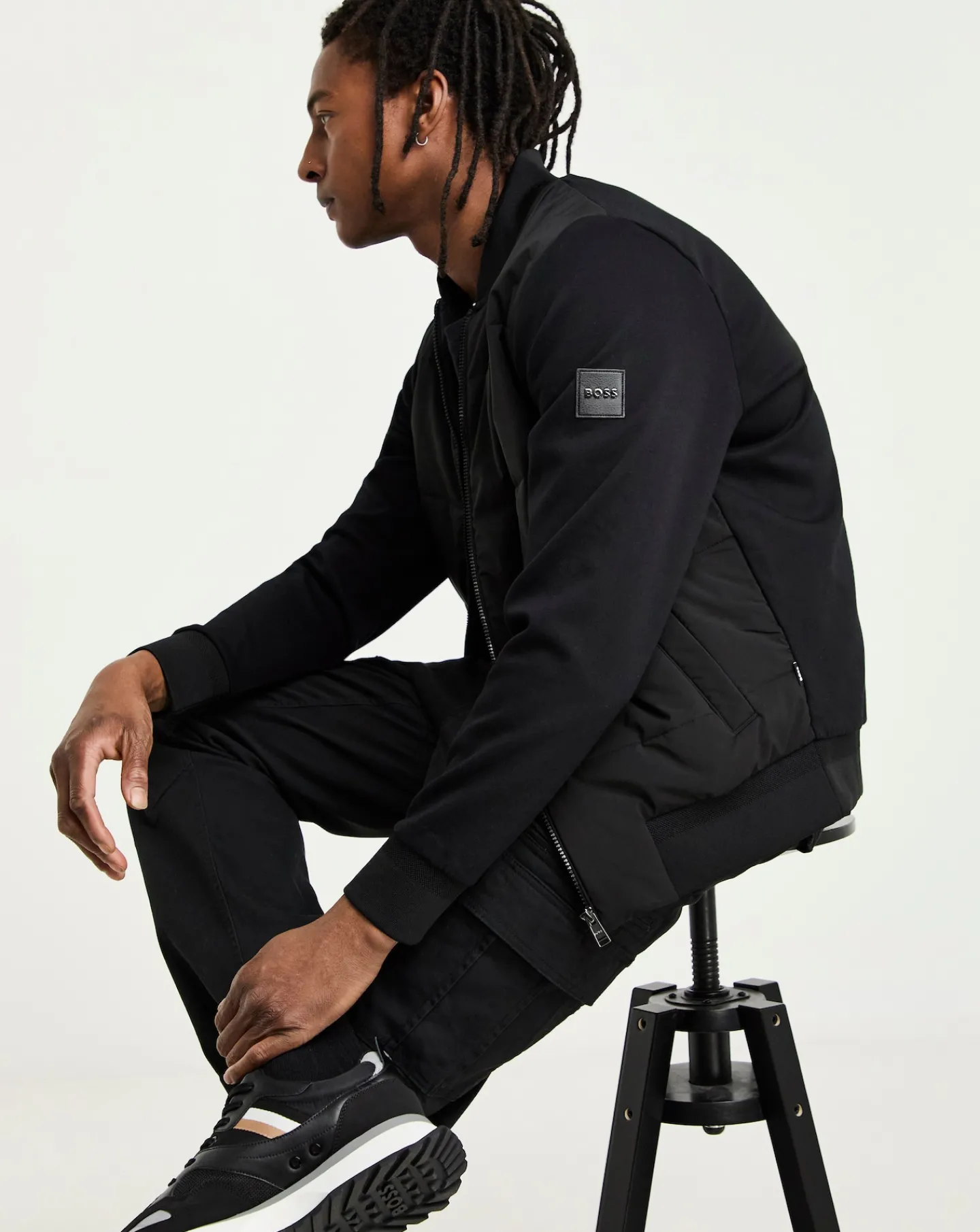 BOSS Fabric Mix Bomber Sweat Jacket