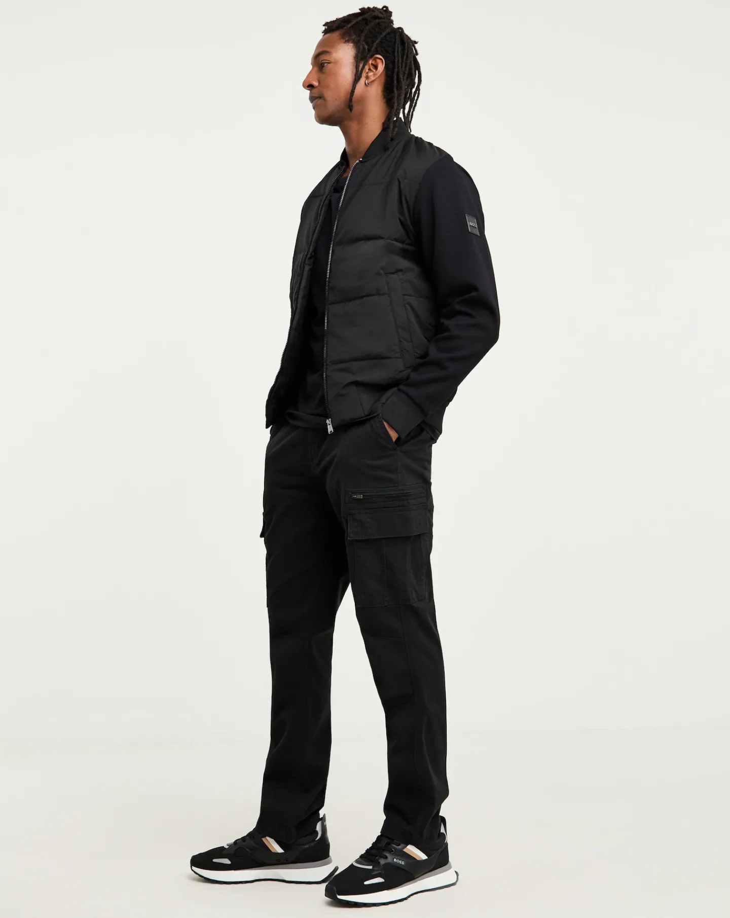 BOSS Fabric Mix Bomber Sweat Jacket