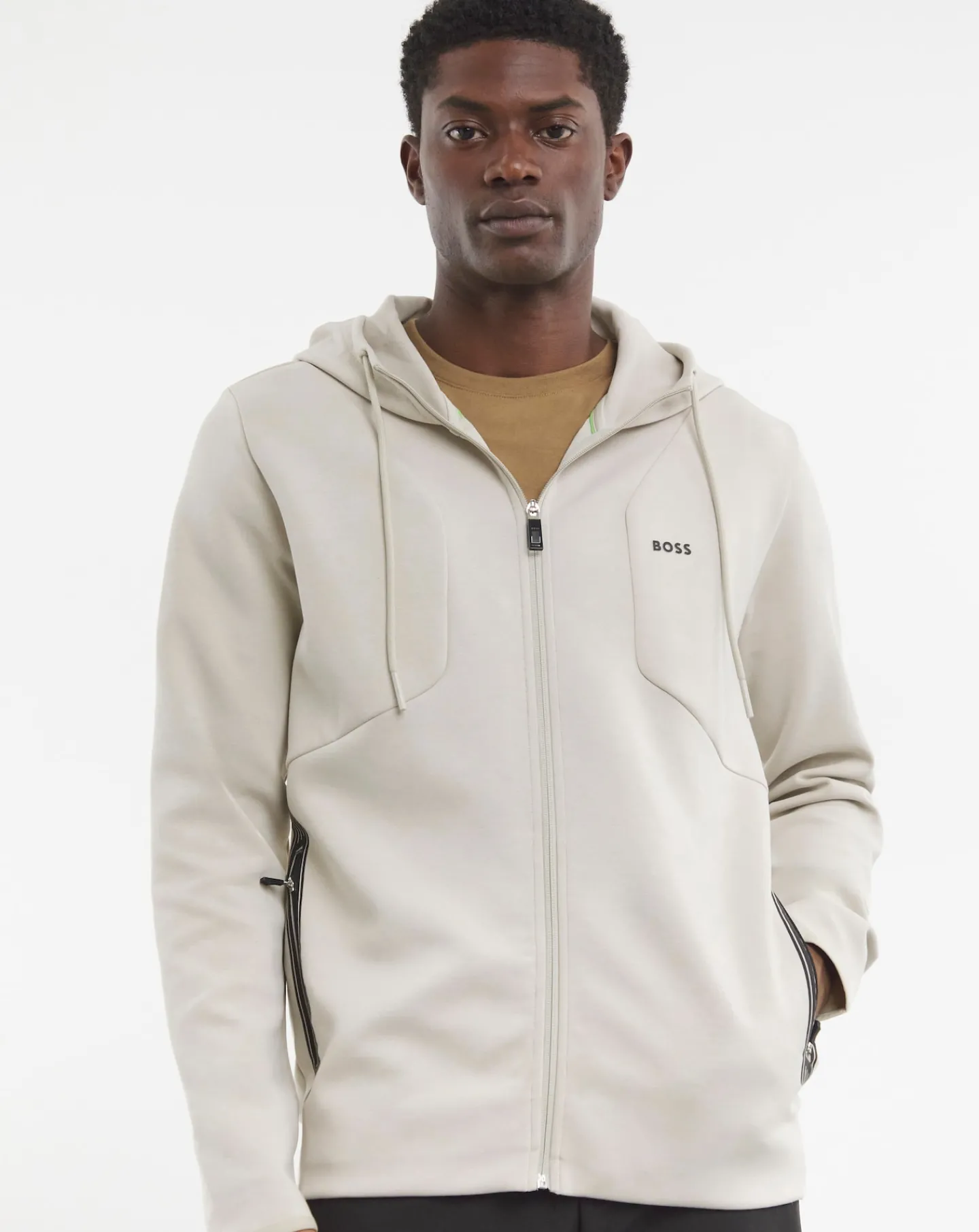 BOSS Full Zip Light Beige Hoody