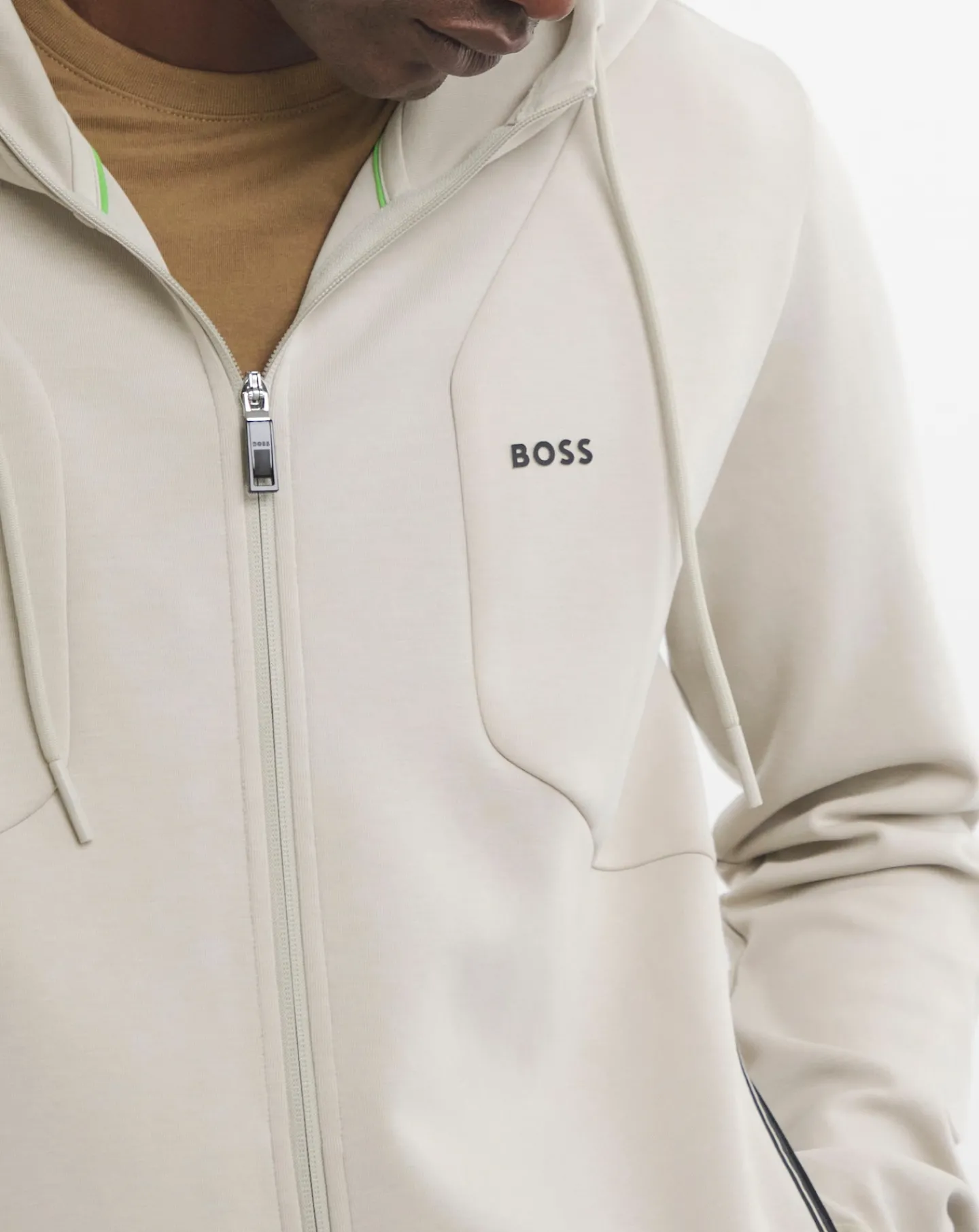 BOSS Full Zip Light Beige Hoody
