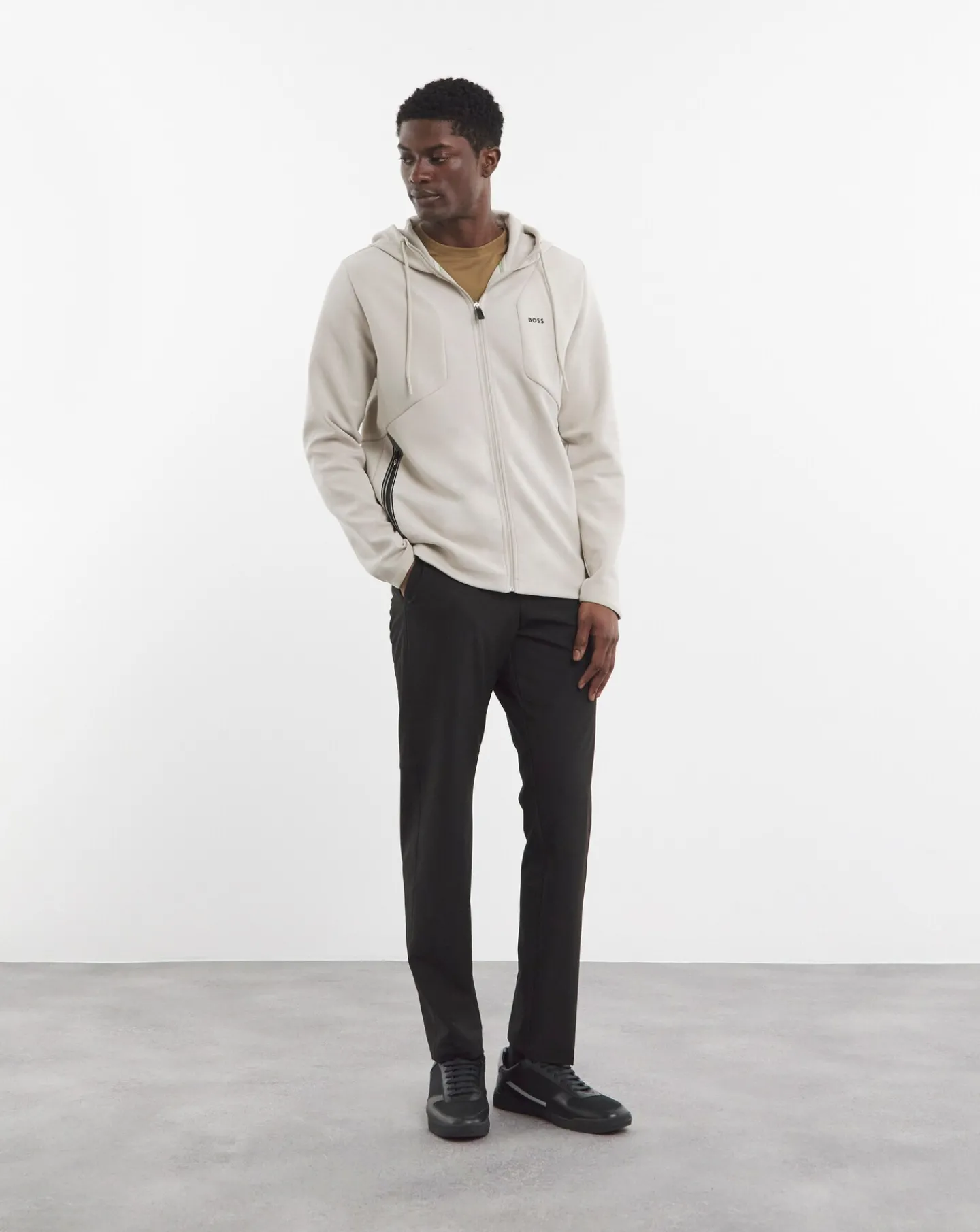 BOSS Full Zip Light Beige Hoody