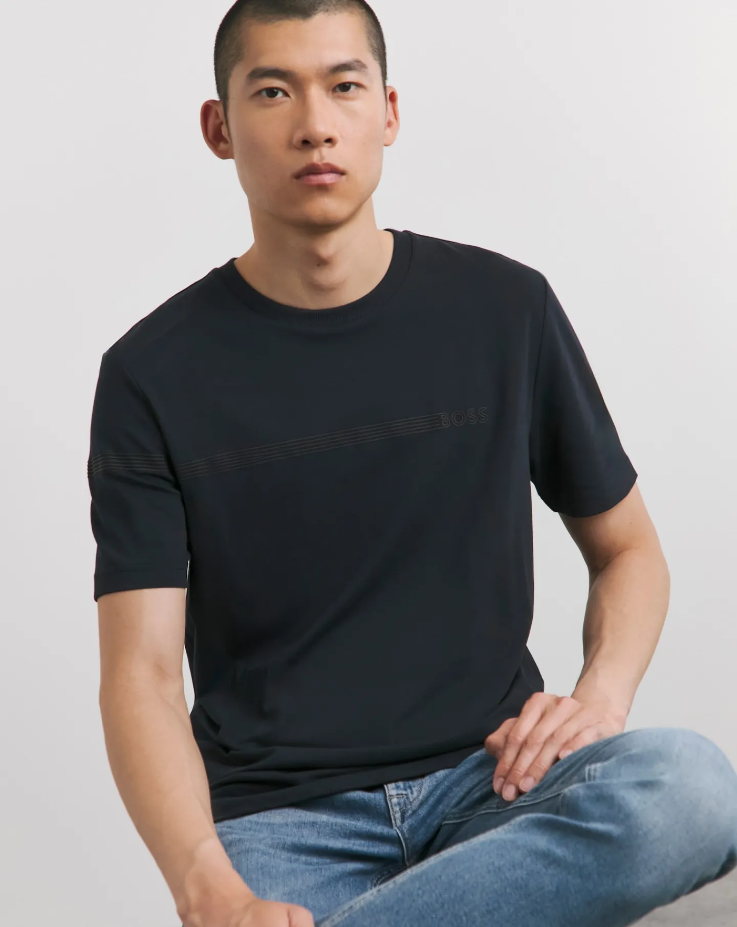 BOSS Short Sleeve Chest Stripe Dark Blue T-Shirt