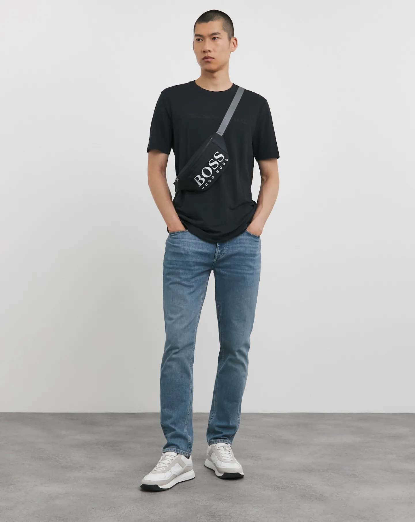 BOSS Short Sleeve Chest Stripe Dark Blue T-Shirt