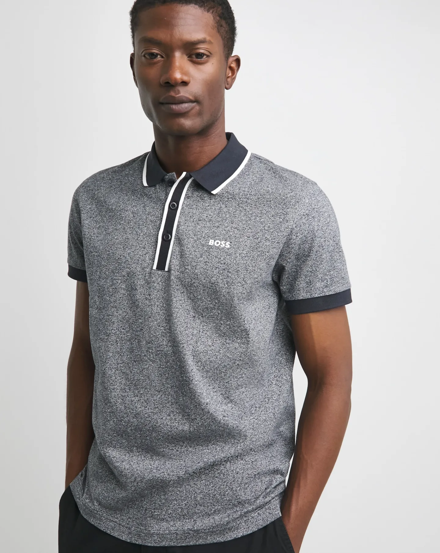 BOSS Short Sleeve Dark Blue Contrast Placket Polo