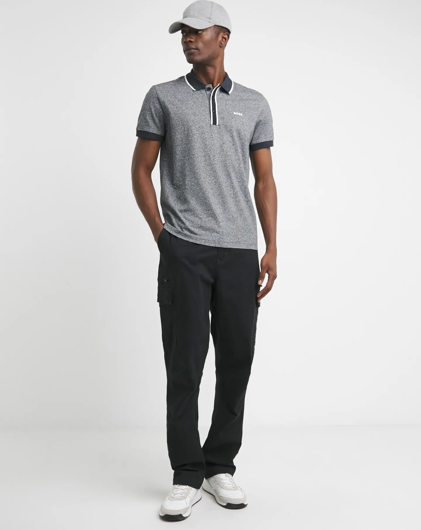 BOSS Short Sleeve Dark Blue Contrast Placket Polo