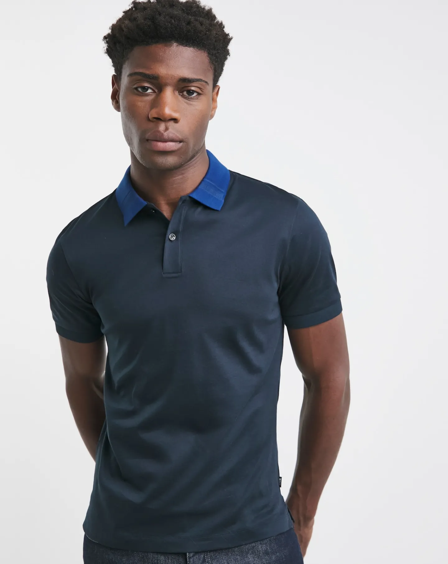 BOSS Short Sleeve Dark Blue Contrast Collar Polo