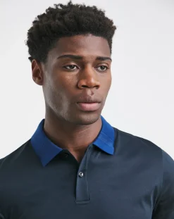 BOSS Short Sleeve Dark Blue Contrast Collar Polo