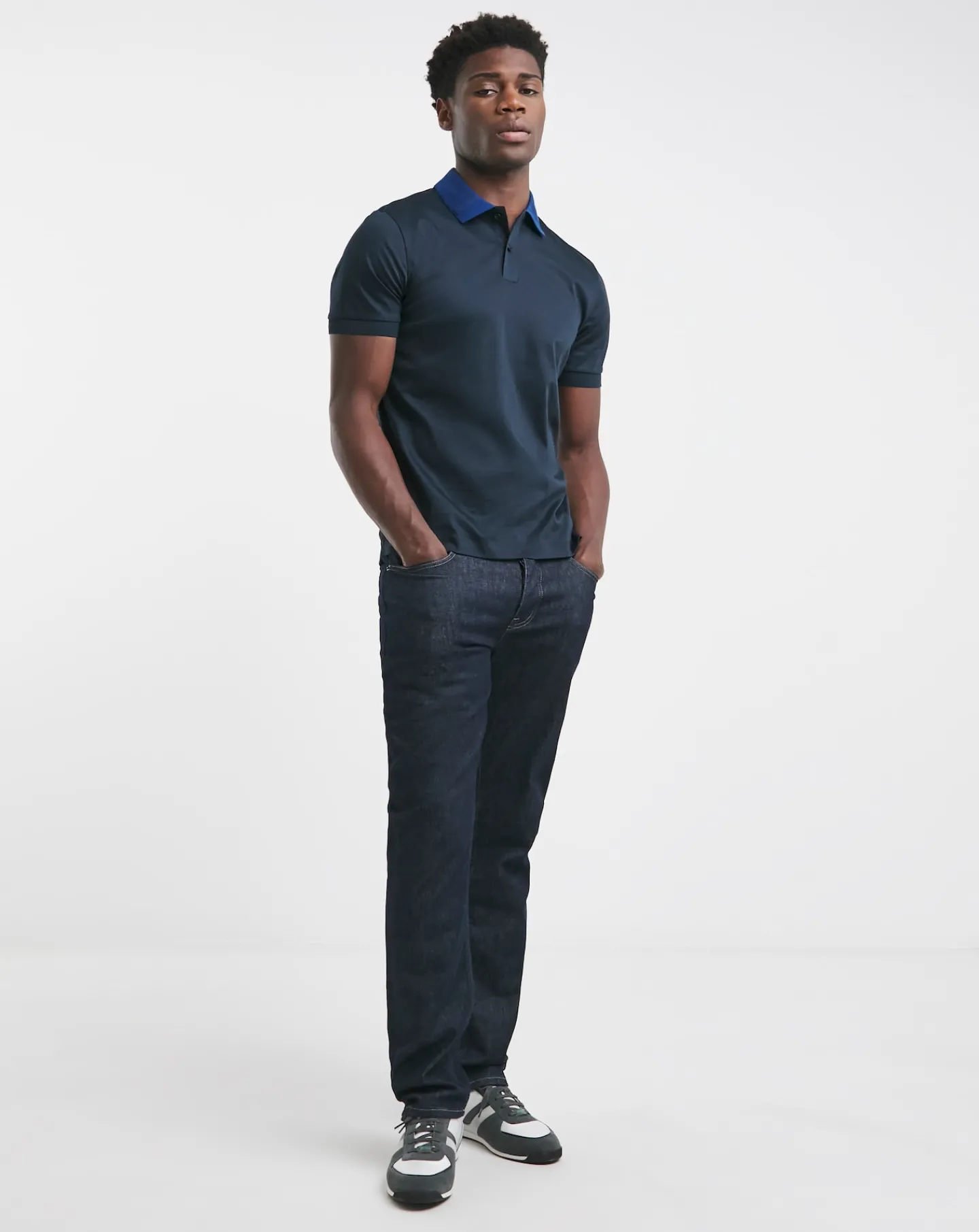 BOSS Short Sleeve Dark Blue Contrast Collar Polo