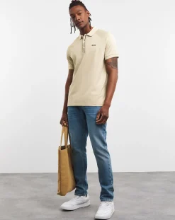 BOSS Short Sleeve Placket Detail Beige Polo