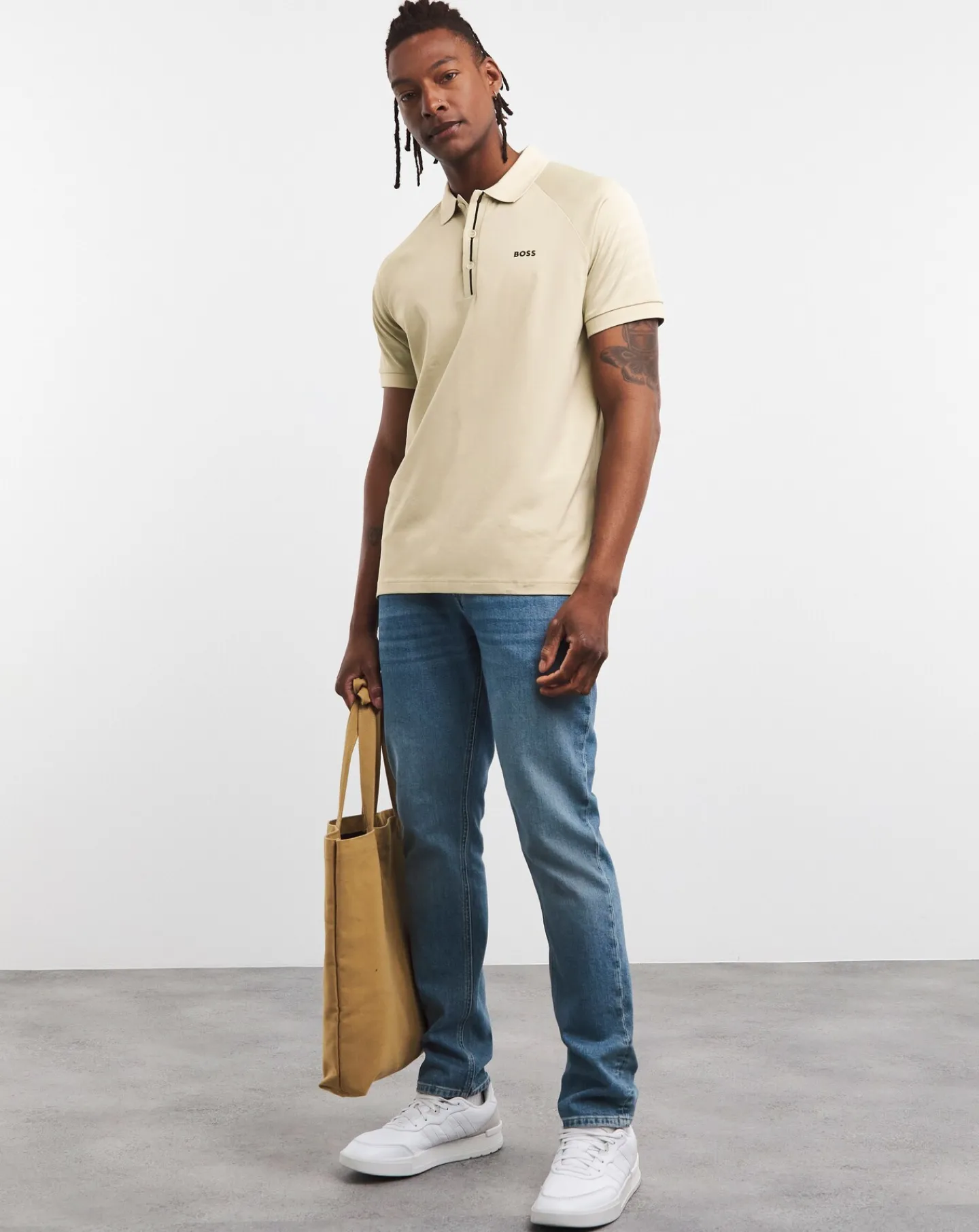 BOSS Short Sleeve Placket Detail Beige Polo