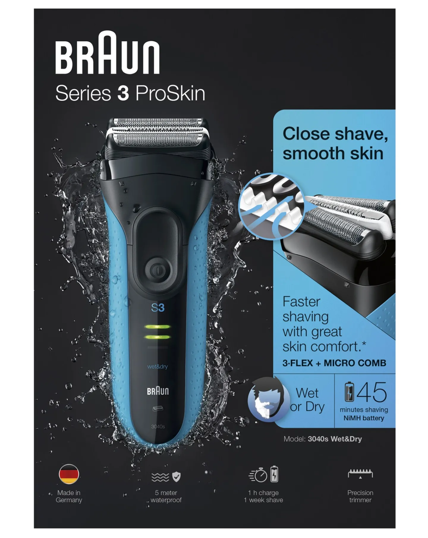 Braun Series 3 Wet and Dry 3040s Rechargeable Shaver