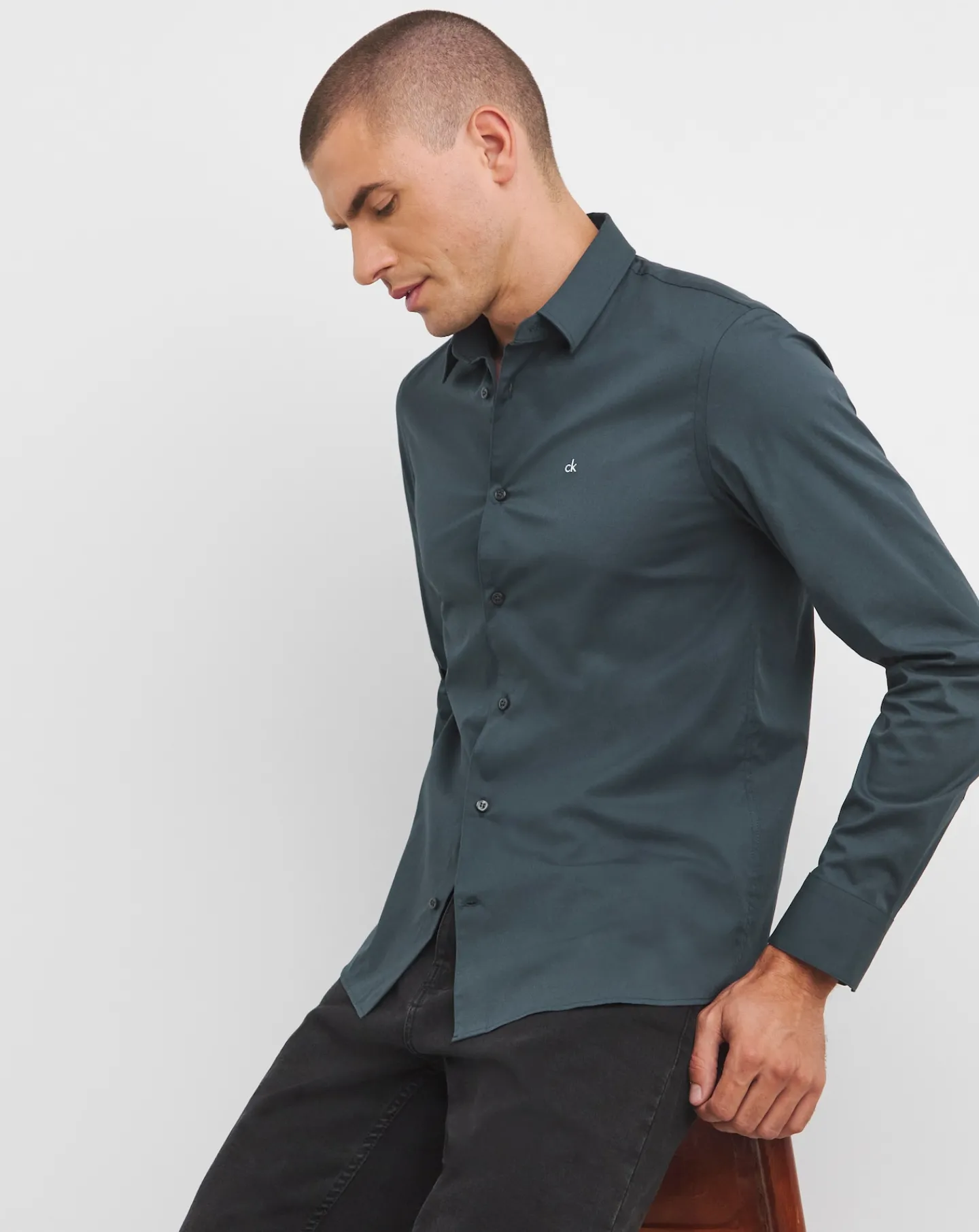 Calvin Klein Classic Poplin Stretch Shirt Navy