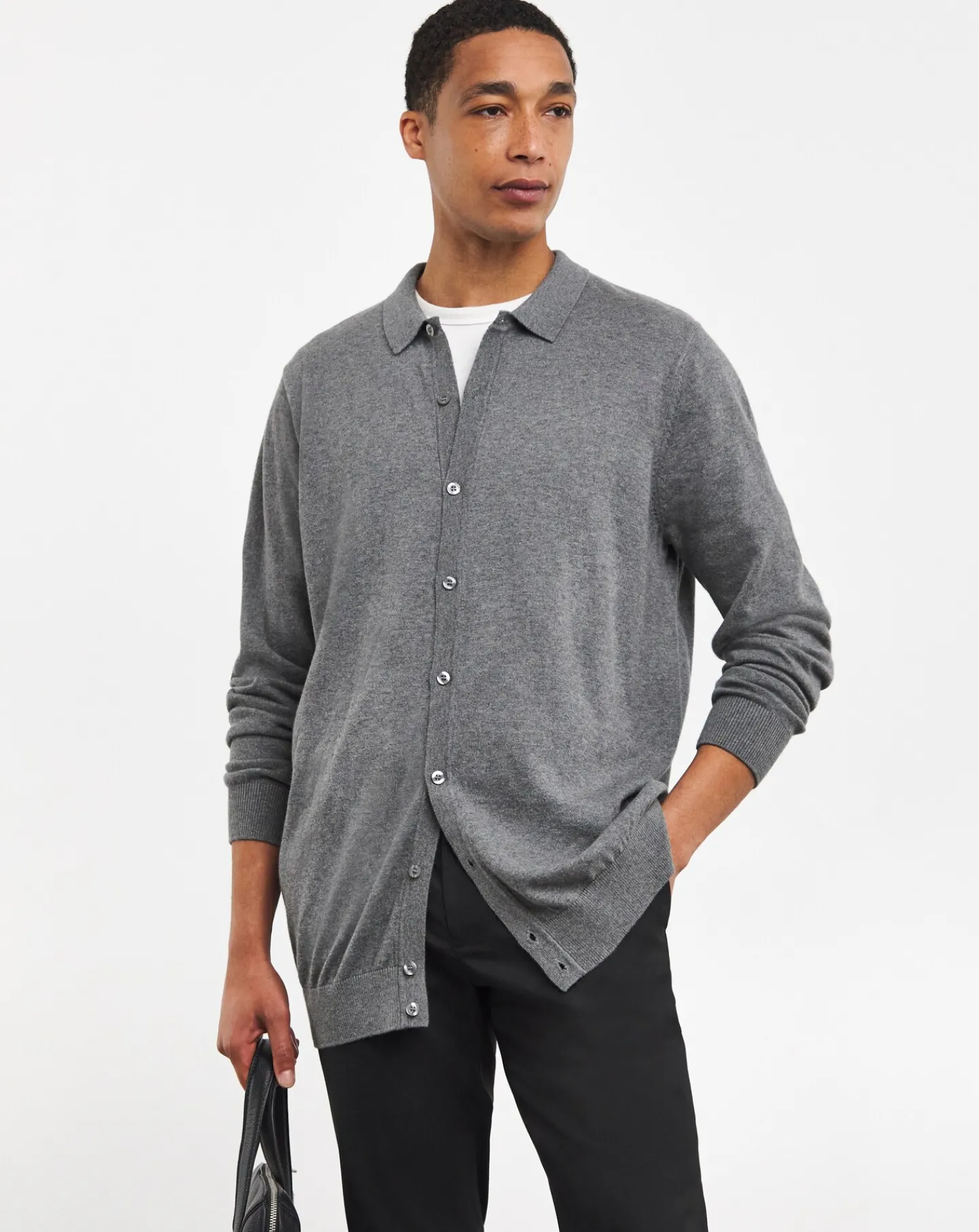 Jacamo Cashmere Button Through Long Sleeve Polo