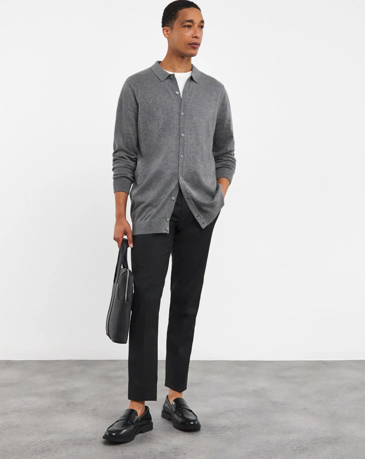 Jacamo Cashmere Button Through Long Sleeve Polo