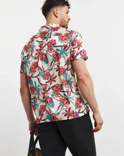 Jacamo Coral Floral Print Cuban Collar Shirt