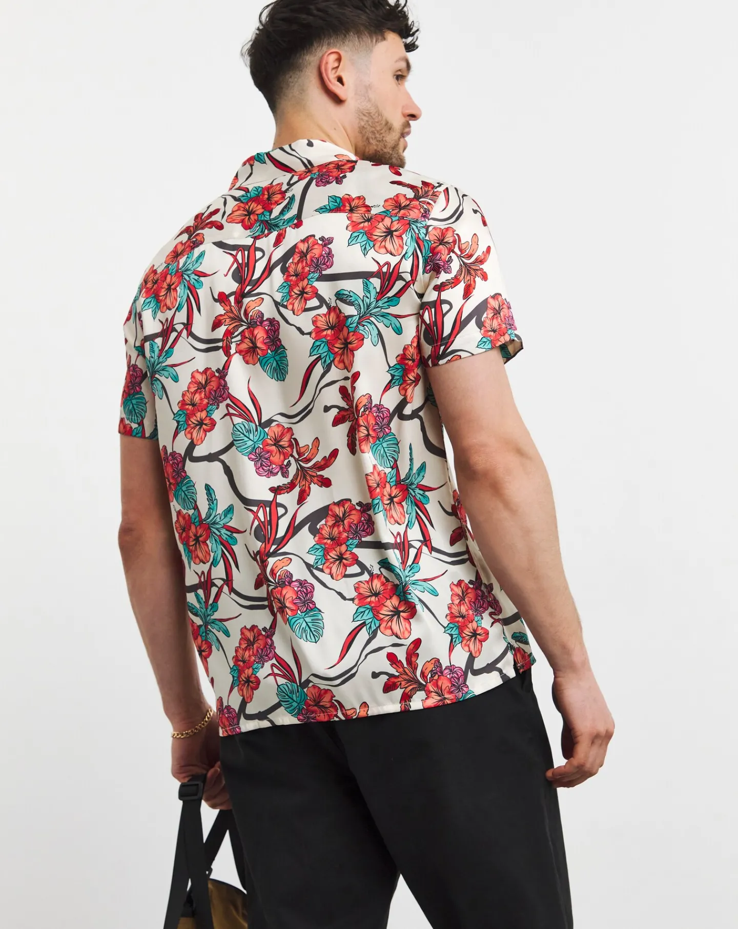 Jacamo Coral Floral Print Cuban Collar Shirt