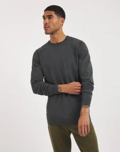 Jacamo Dark Grey Marl Knitted Crew Neck Jumper