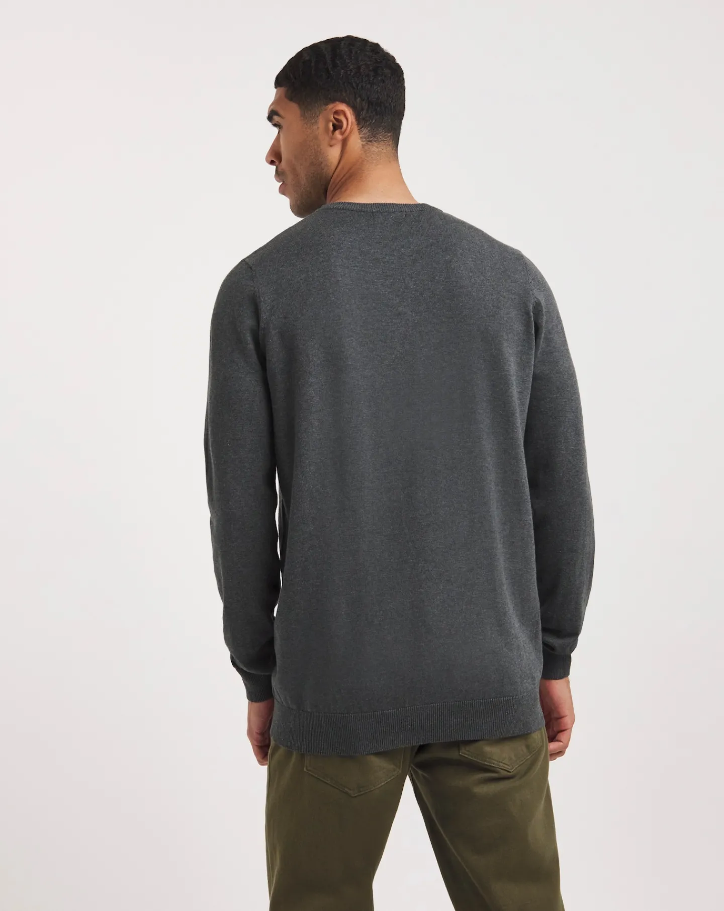 Jacamo Dark Grey Marl Knitted Crew Neck Jumper