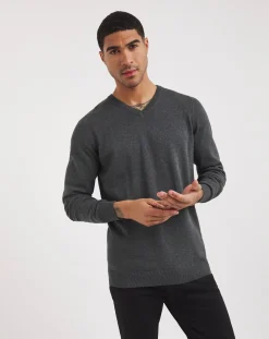 Jacamo Dark Grey Marl V Neck Knitted Jumper
