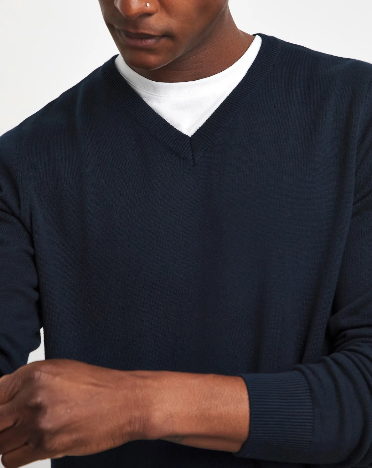 Jacamo Dark Cotton V Neck Knitted Jumper