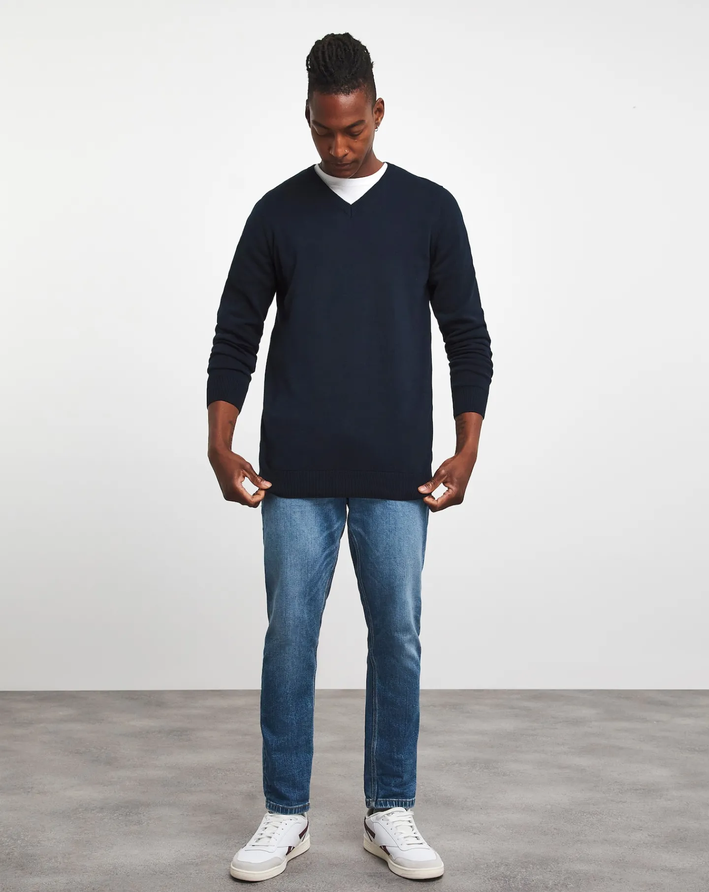 Jacamo Dark Cotton V Neck Knitted Jumper