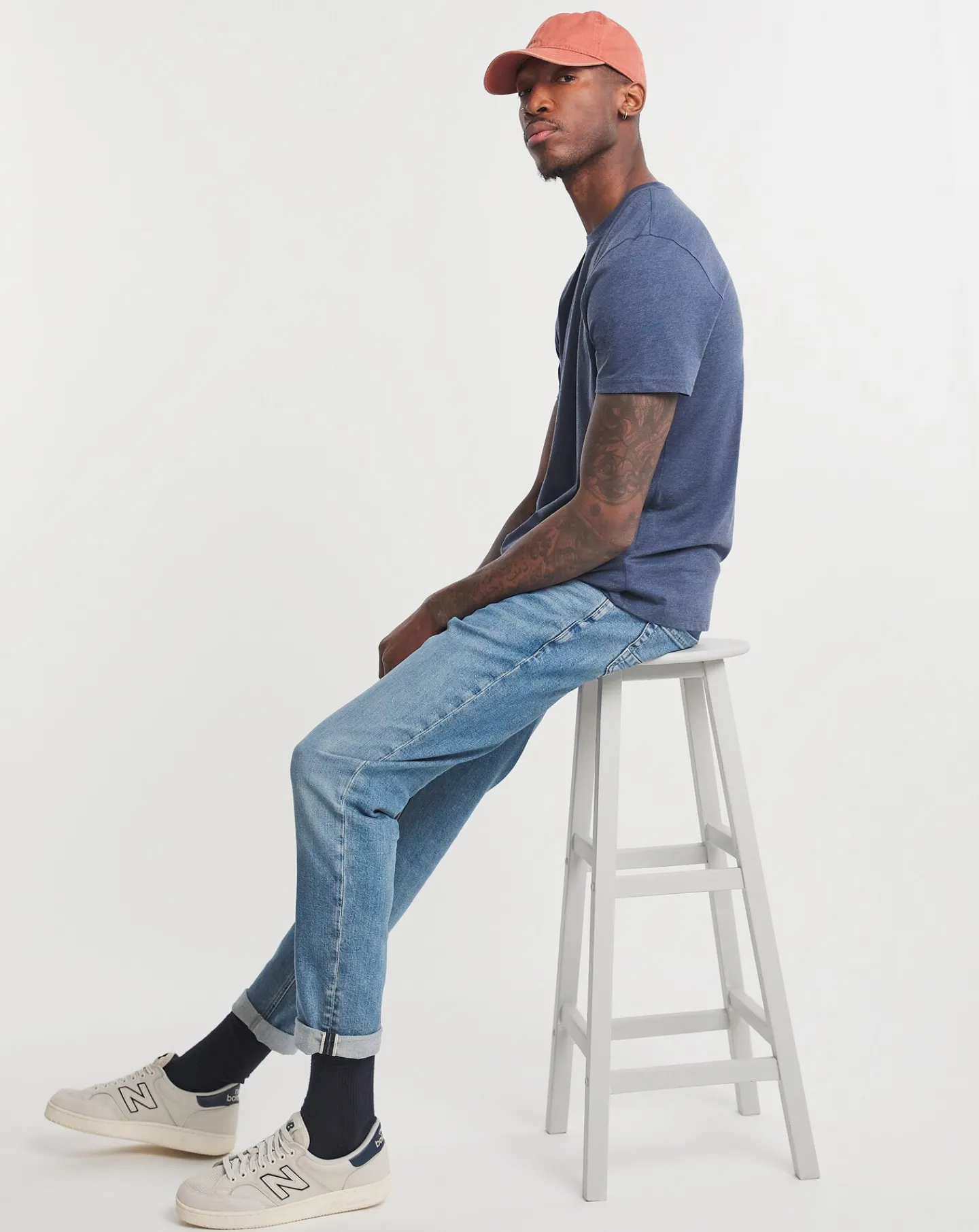 Jacamo Denim Marl Crew Neck T-Shirt Long