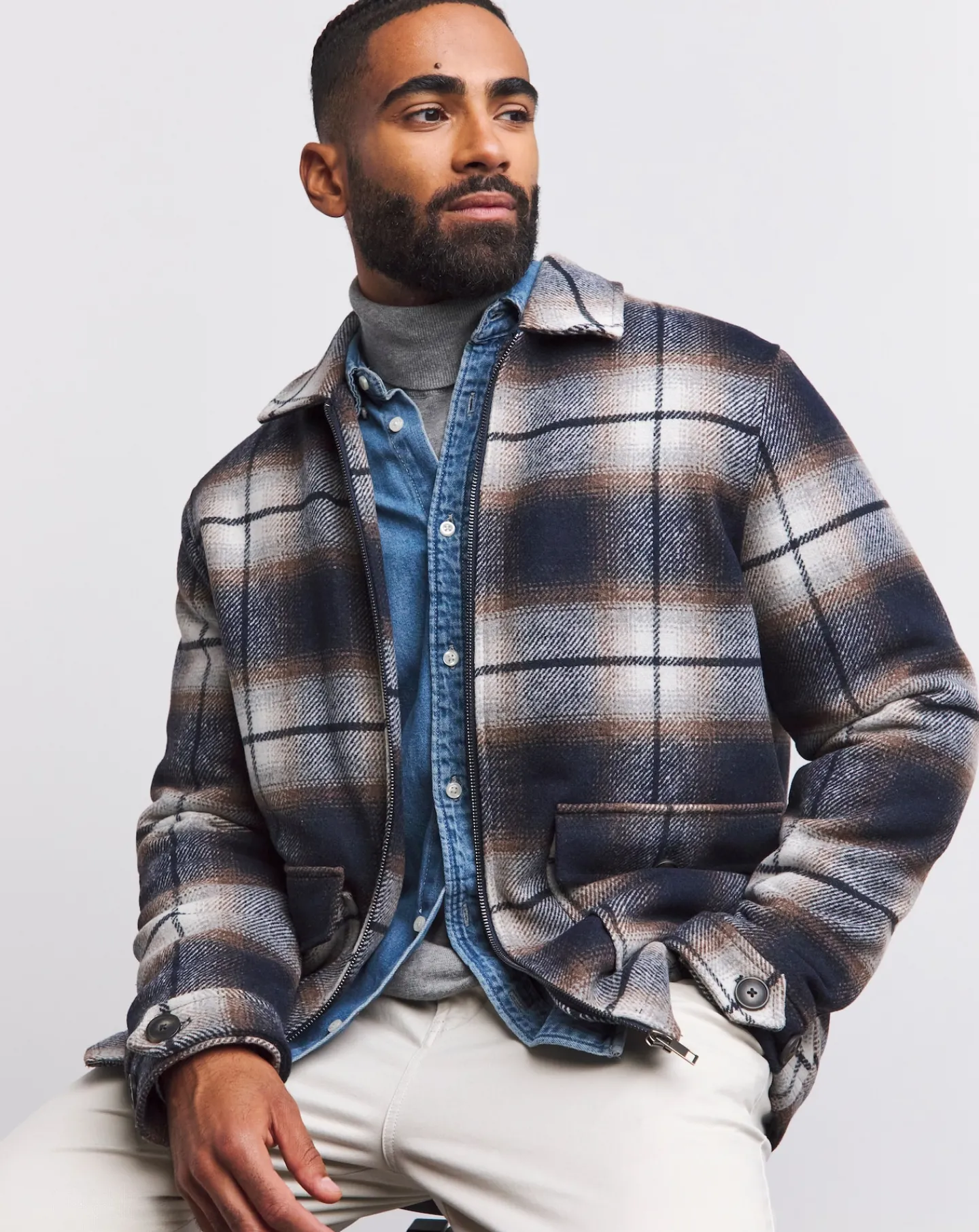 Jacamo Faux Wool Check Zip Detail Shacket