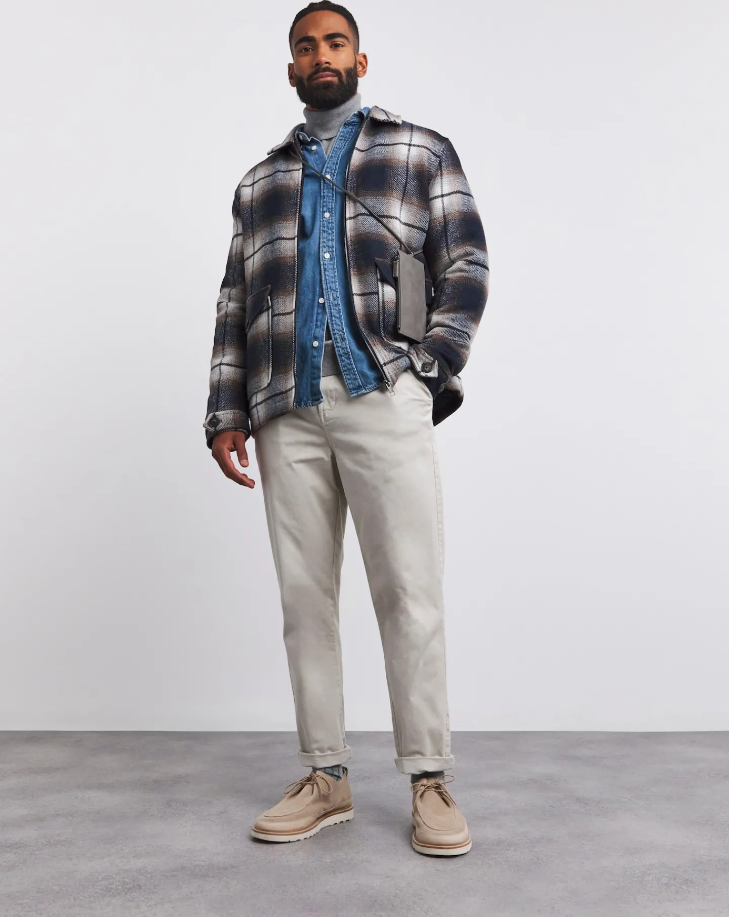 Jacamo Faux Wool Check Zip Detail Shacket