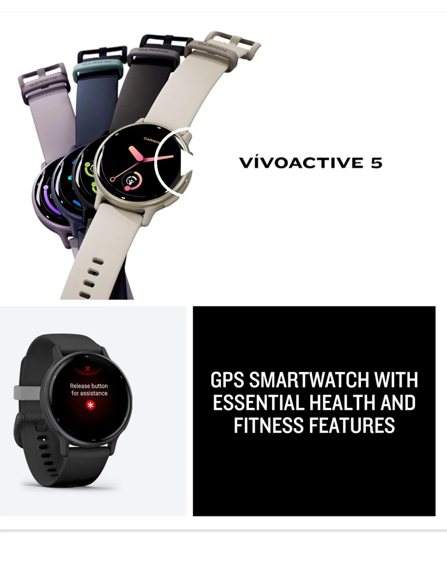 Garmin Vivoactive 5 Smart Watch - Slate & Black with SIlicone Band