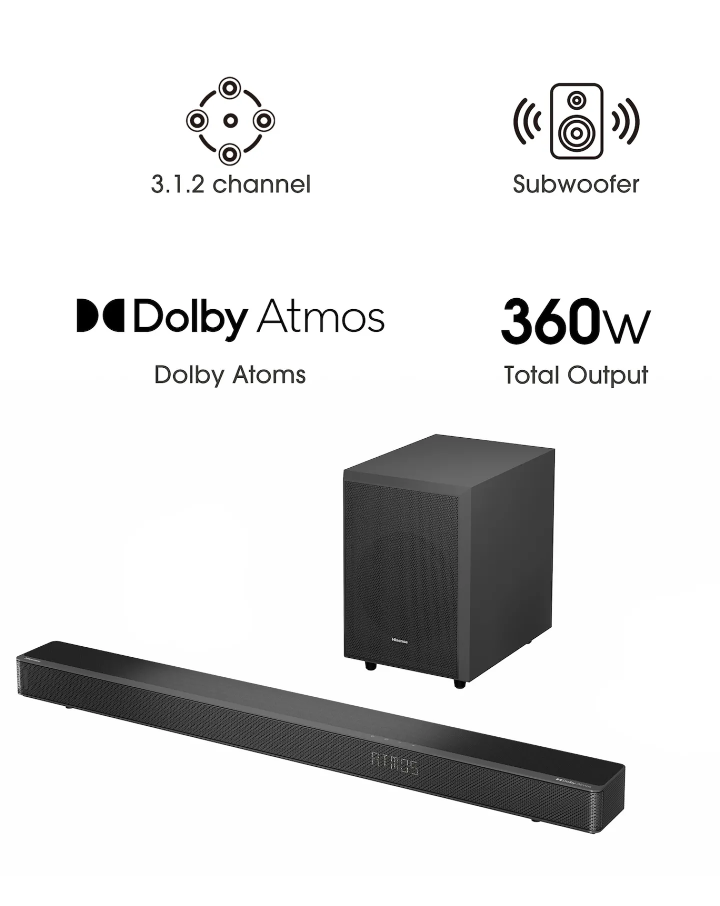 Hisense AX3120G 3.1.2 360W Soundbar with Wireless Subwoofer