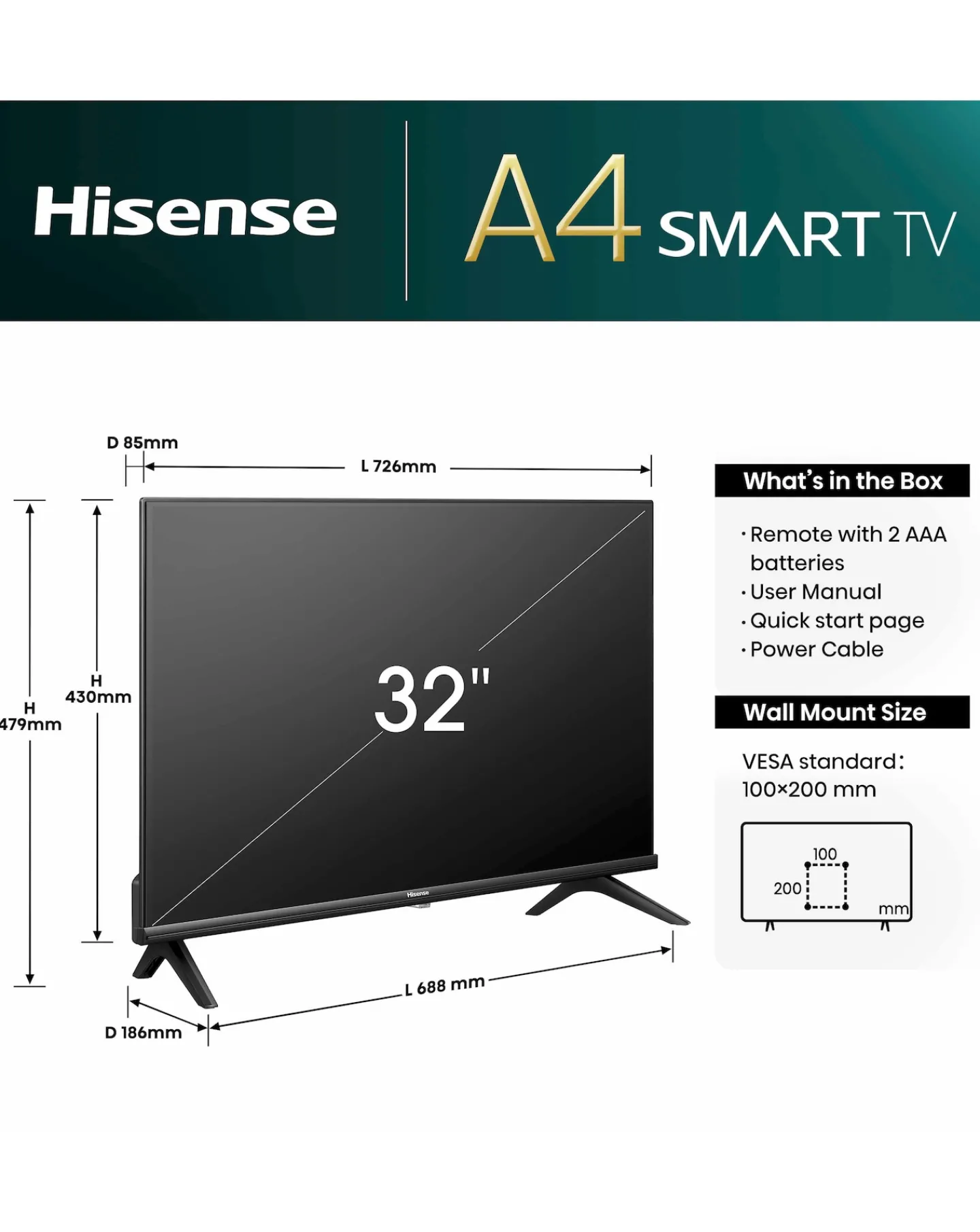Hisense 32in 32A4NTUK Smart Full HD LED Freeview TV