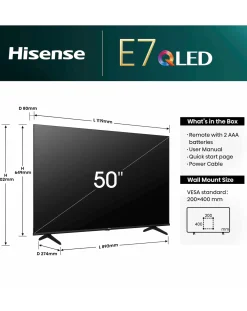 Hisense 50in 50E7NQTUK Smart 4K UHD HDR QLED TV with Amazon Alexa
